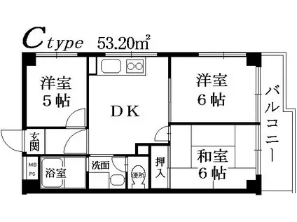 ケインアヴェニュー船堀(3DK/3階)の間取り写真