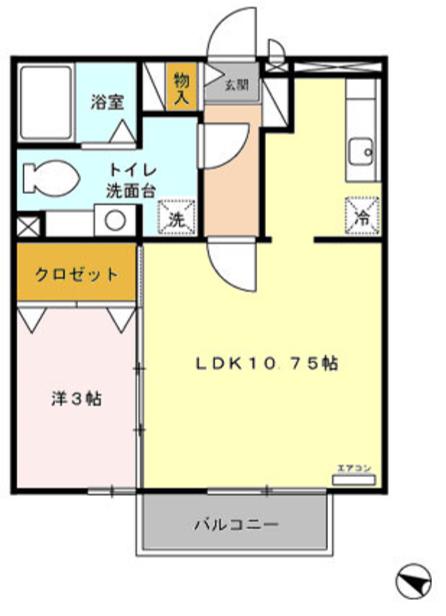 ロワ・ドミールII(1LDK/2階)の間取り写真