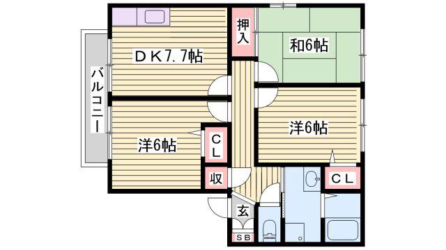 DRけやき B棟(3DK/2階)の間取り写真