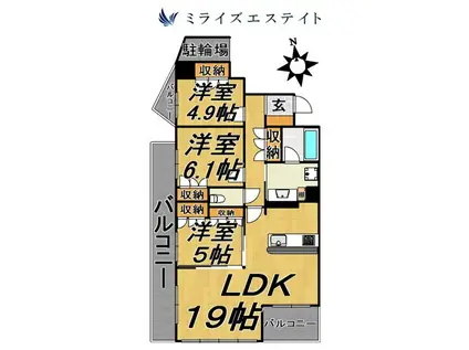 ラマーサ八事山(3LDK/3階)の間取り写真