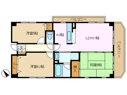 グリーンフォレスト ヤマセ(3LDK/1階)の間取り写真