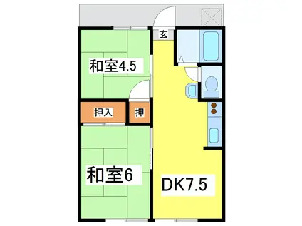 プレインハイツII(2DK/2階)の間取り写真