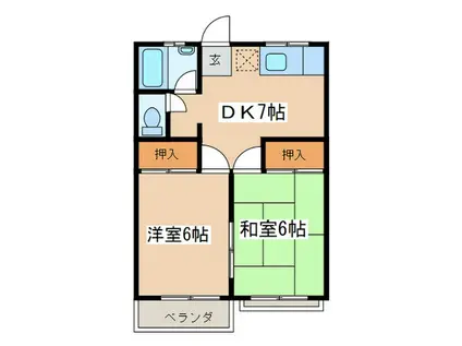 コーポ関(2DK/1階)の間取り写真