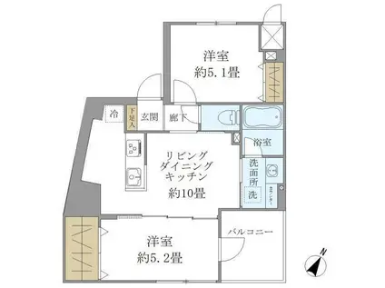 パインステージ白金高輪(2LDK/4階)の間取り写真