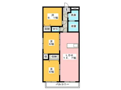 叶音II イースト(3LDK/3階)の間取り写真