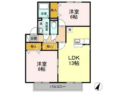 ボナールII(2LDK/2階)の間取り写真