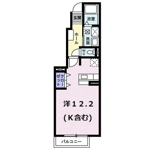 カレント沖野上(ワンルーム/1階)の間取り写真