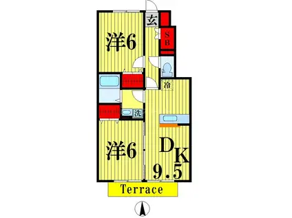 ルミエール(2DK/1階)の間取り写真