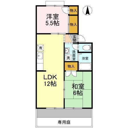 ルミエール22C棟(2LDK/1階)の間取り写真