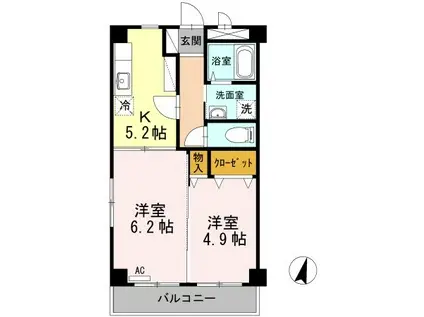 ロイヤルN 東棟(2K/2階)の間取り写真