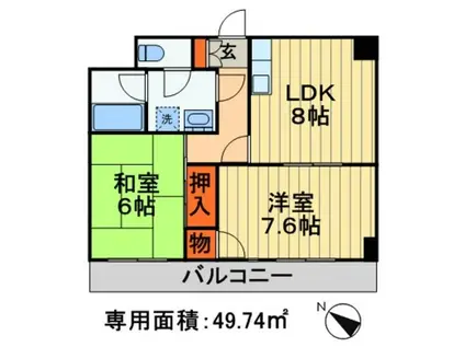 メゾンリヴィエール道場北(2DK/2階)の間取り写真