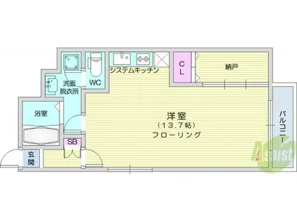 E-JAM長町(ワンルーム/4階)の間取り写真