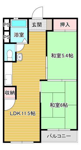 泉ヶ丘コーポラス A棟(2LDK/2階)の間取り写真