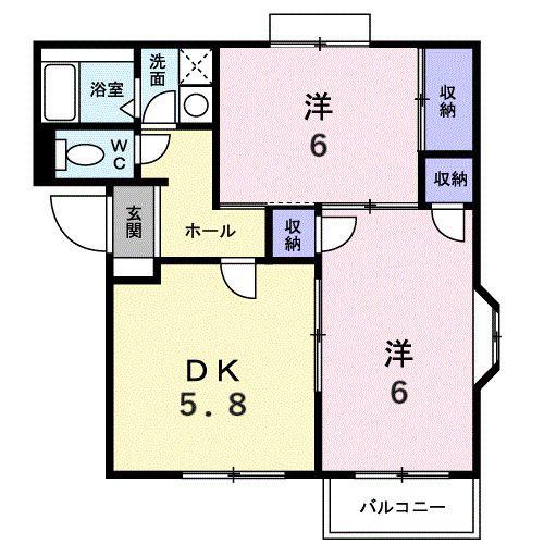プラティークI(2DK/1階)の間取り写真