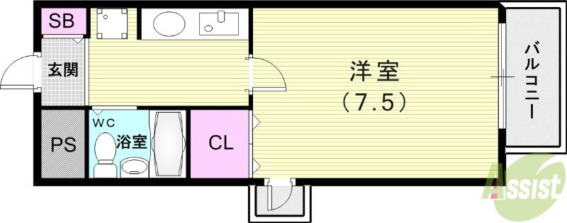 マシオン桜井(1K/2階)の間取り写真