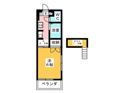 キャッスルスワン(1K/2階)の間取り写真
