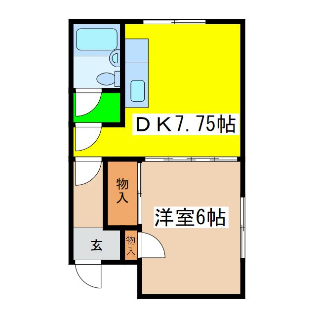 愛国たかとハイツ(1DK/2階)の間取り写真