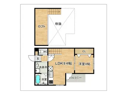 OAK VILLA MAISON SHIMOBARU サウス(1LDK/2階)の間取り写真