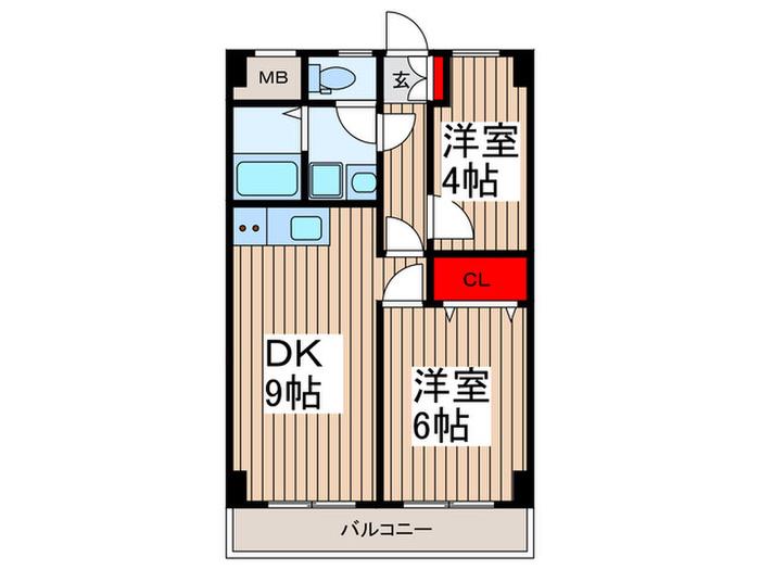 アーネストハイライズ(2DK/4階)の間取り写真