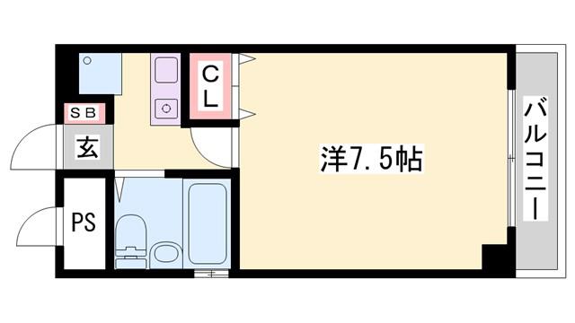 ベルトピア姫路I(1K/6階)の間取り写真
