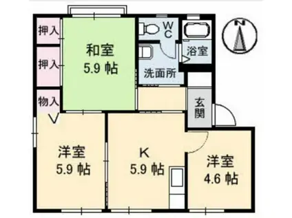 ヴィラ・ハピネス B棟(3K/2階)の間取り写真