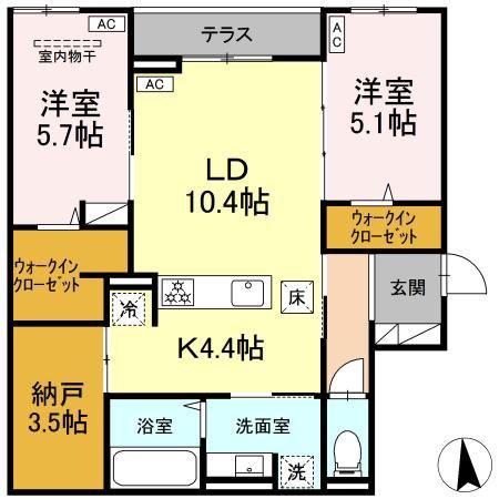 CLASSEUM仙台小田原 III(2LDK/1階)の間取り写真