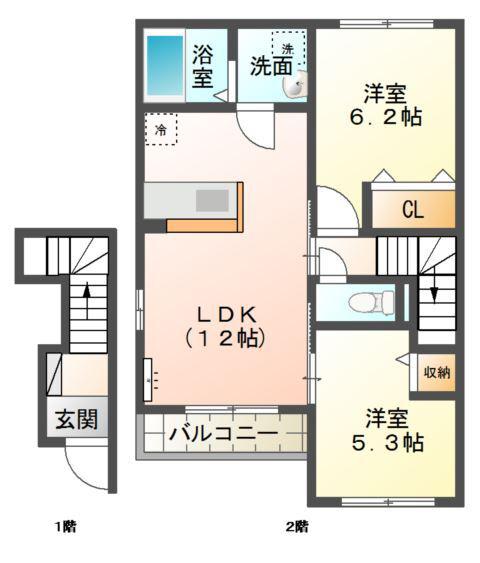 メゾン ポルテ(2LDK/2階)の間取り写真