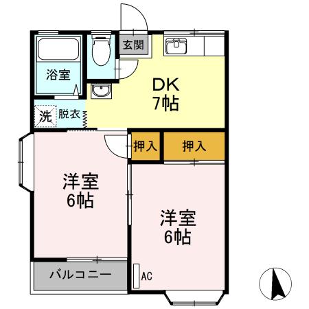 ドリームタウン(2DK/1階)の間取り写真