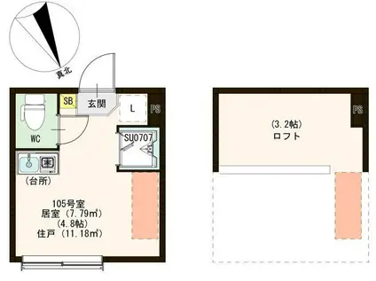 ヴェローナ平井(ワンルーム/1階)の間取り写真