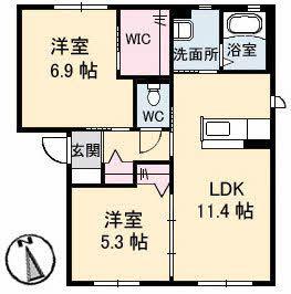 サンフィットC棟(2LDK/1階)の間取り写真