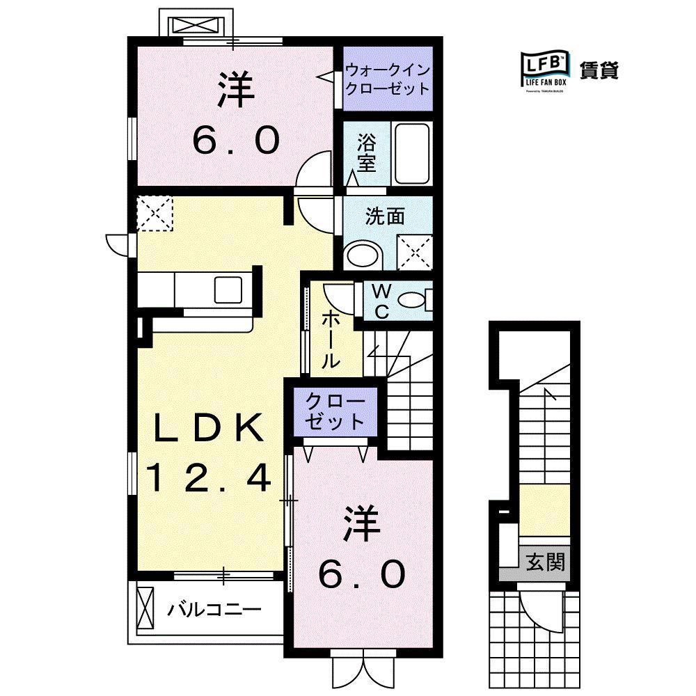 メゾン・ミニョン B(2LDK/2階)の間取り写真