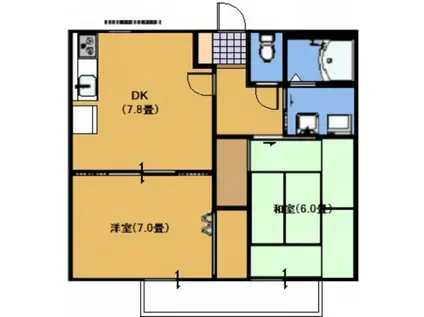 ウェルヴィラNO.1(2DK/2階)の間取り写真