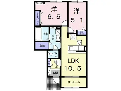 シュシュメゾンぴあのアンジュA(2LDK/1階)の間取り写真