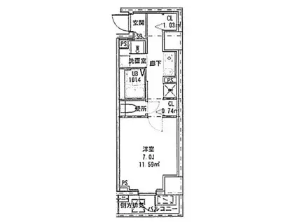 クレールフォンテーヌ(1K/5階)の間取り写真