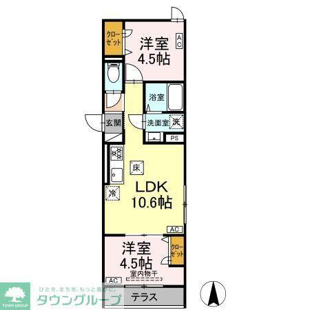 セレスティア南花畑III(2LDK/2階)の間取り写真