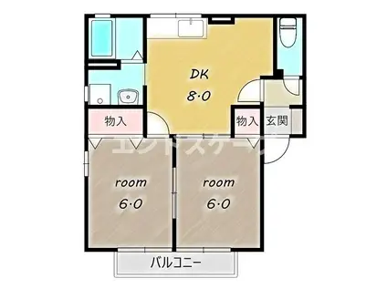 ミルキーウェイB(2DK/2階)の間取り写真