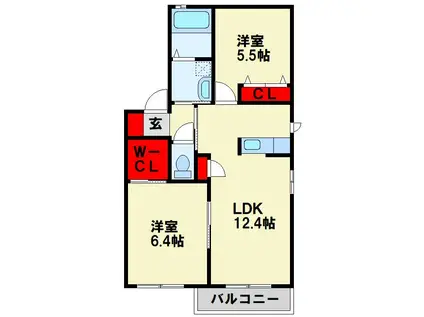ハーティストT A棟(2LDK/1階)の間取り写真