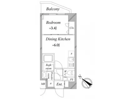レジディア下丸子プレイス(1DK/4階)の間取り写真