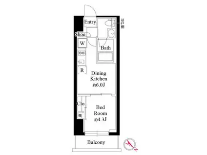 グランパセオ銀座築地(1DK/2階)の間取り写真