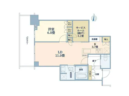 グランドメゾン新梅田タワー THE CLUB RESIDENCE(1SLDK/16階)の間取り写真