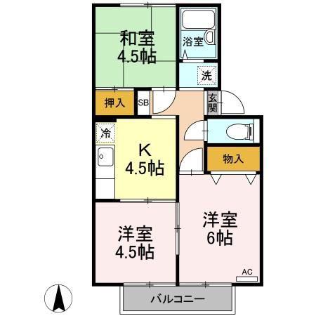 ファミールハイツ I(3K/2階)の間取り写真
