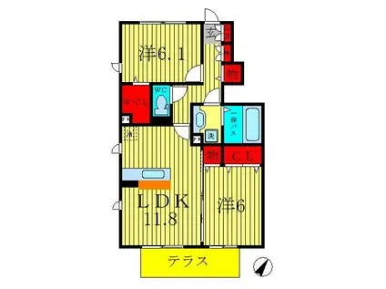 マルモガーデンハウス(2LDK/1階)の間取り写真