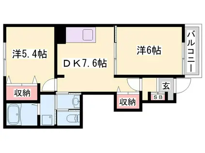 グレイスフル・ヴィラI(2DK/1階)の間取り写真