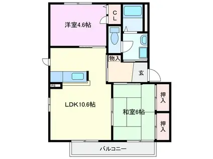 シダーSグランデB棟(2LDK/2階)の間取り写真