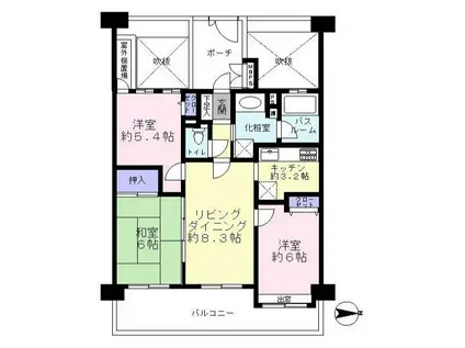 東西線 木場 11分 最上階 マンション 3LDK 更新可(3LDK/13階)の間取り写真