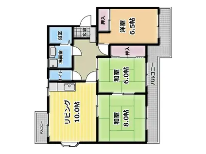 ハイツ蓼原B(3LDK/1階)の間取り写真
