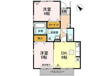 グランモアキワラ(2DK/1階)の間取り写真