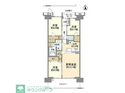 プラウド船橋2街区(3LDK/8階)の間取り写真