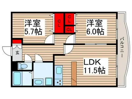 エルグラン(2LDK/2階)の間取り写真
