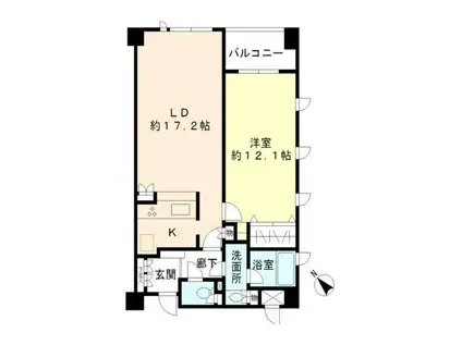 ヒューリック目黒三田(1LDK/4階)の間取り写真